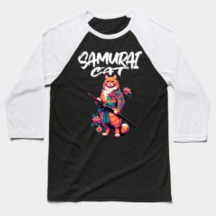 Japanese Samurai Cat Baseball T-Shirt